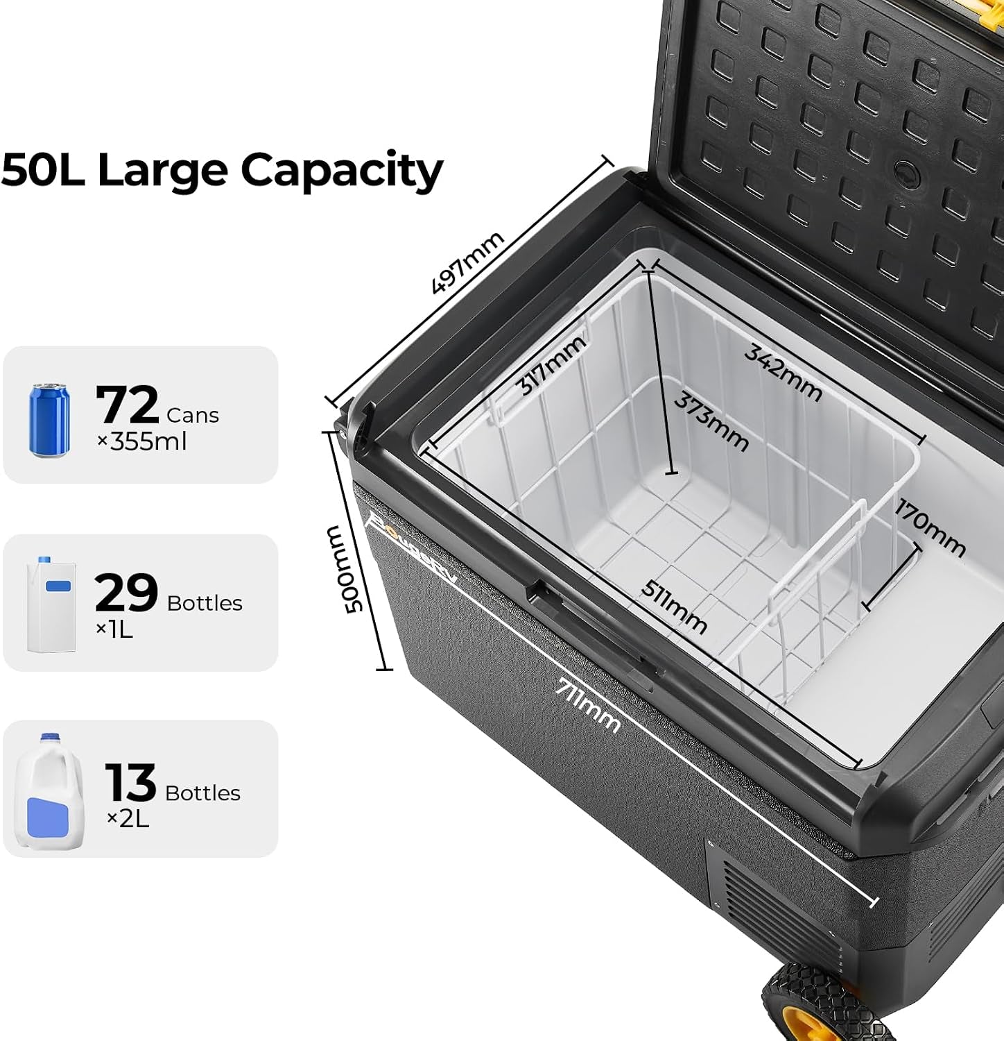 CRS 50L Glacière À Compresseur Avec Roues Poignée Étanchéité IPX4 Congélateur Réfrigérateur À Compression 12/24V 220V Pour Voiture Camping Voyage Bateau Contrôle APP -20℃~20°C