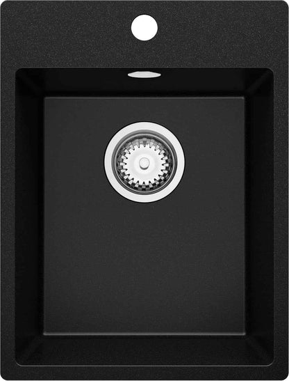 Evier Cuisine En Granit Noir - Riga, 38X50Cm | Lavabo 1 Bac + Kit De Vidage, Évier À Encastrer Au Meuble 40Cm (S035)