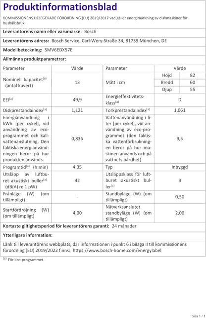 Électroménager SMV6EDX57E Série 6 Lave-Vaisselle Entièrement Intégré 60 Cm