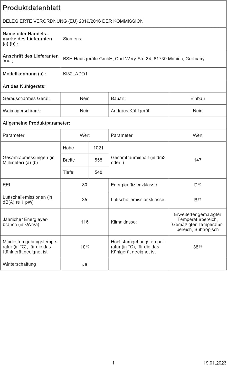 KI32LADD1 Iq500 Réfrigérateur Encastrable Avec Congélateur - 102,5 X 56 Cm - Réfrigérateur De 132 L + Congélateur De 15 L - Fabriqué En Allemagne - Fraîcheur plus Longue Avec Hyperfresh Box -