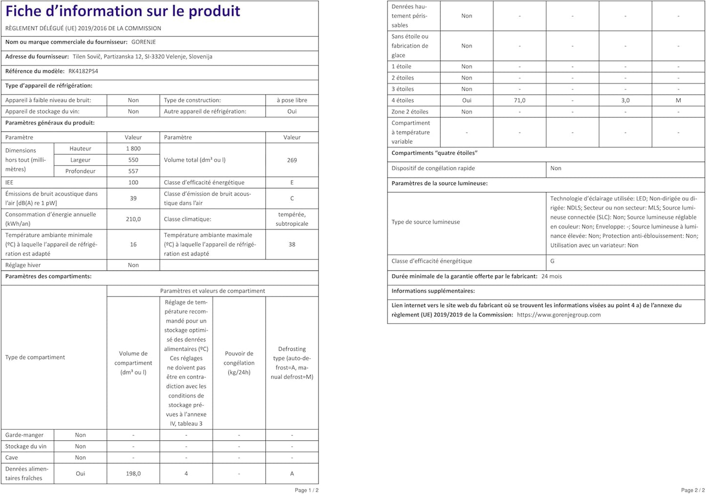 RK4182PS4 Réfrigérateur-Congélateur Autoportante 269 L E Argent