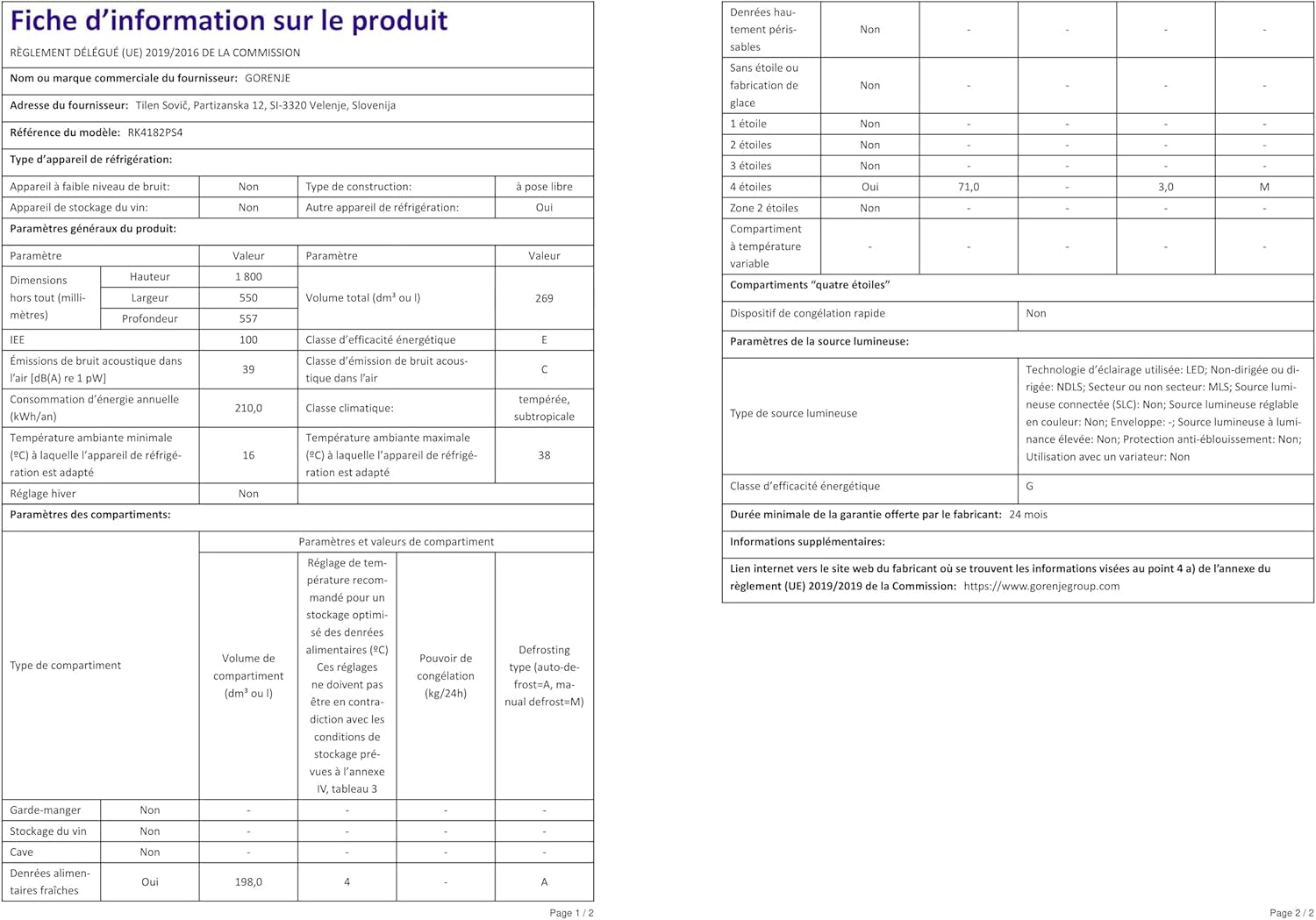 RK4182PS4 Réfrigérateur-Congélateur Autoportante 269 L E Argent
