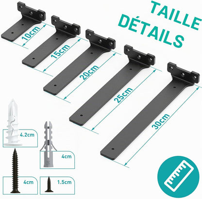 Lot De 2 Supports D'Étagère En Métal De 10 Cm, Avec Vis, Capacité De Charge De 70 Kg, Noir