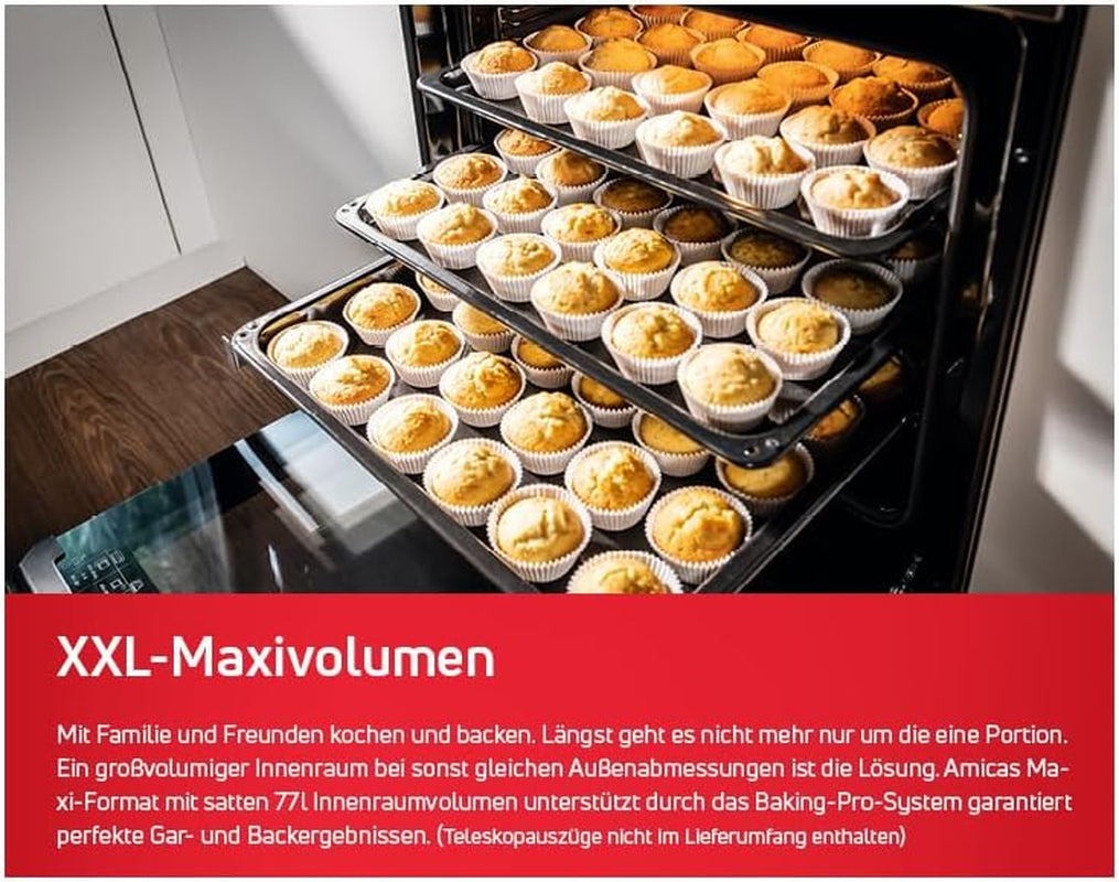 Amica EBX 943 610 SM EEK: a Einbau-Backofen, 77 L, Steamclean, Umluft, 9 Backofenfunktionen, Cooldoor3, Teleskopauszug, Matt-Schwarz