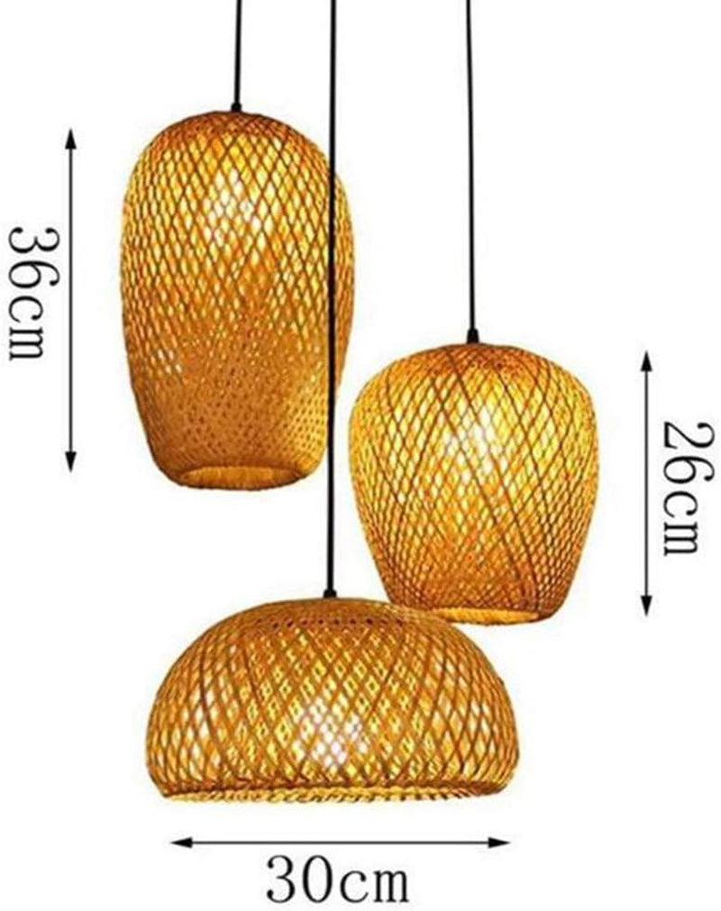 Lustre Industriel 3 Lampes Suspendue Bambou Tissé À La Main Lampe Vintage Pendentif Rotin Lampe À Suspension Abat-Jour En Osier Naturel Luminaire Plafonnier E27 Pour Chambre Salon Cuisine Salle