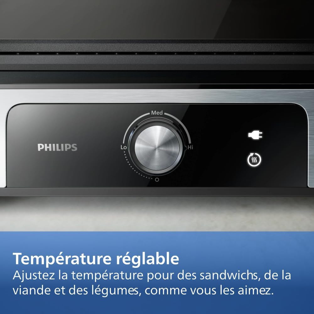 Grill Électrique 5000, Température Réglable, 2200W, Métal | Grill De Table, Ouverture 180°, Grande Surface De Cuisson, Plaques Antiadhésives Amovibles, Facile À Nettoyer (HD6301/90)