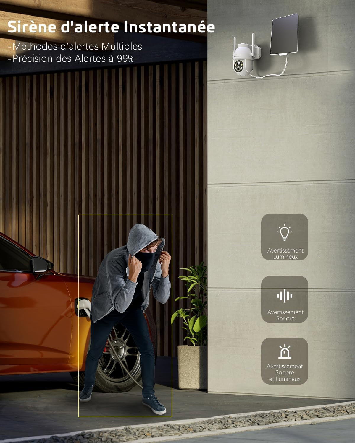 2K Camera Surveillance Wifi Exterieure Sans Fil | AI Détection Humaine, Vision Nocturne Couleur, Audio Bidirectionnel, 2.4Ghz Wifi, Cloud