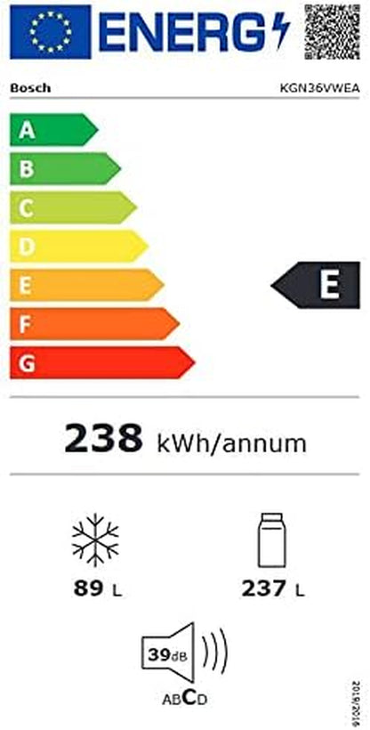Série | 4 KGN36VWEA – Réfrigérateur Combi, Sans Installation, 186 X 60 Cm, 326 L, Blanc