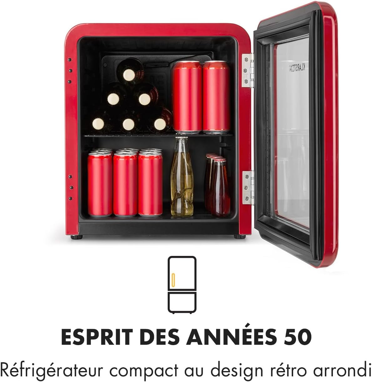 Poplife Refroidisseur De Boissons - Mini-Bar, Réfrigérateur Rétro, 0-10°C, Seulement 39 Db, 48 L, Écologique, Porte À Double Vitrage, Design Rétro, Rouge