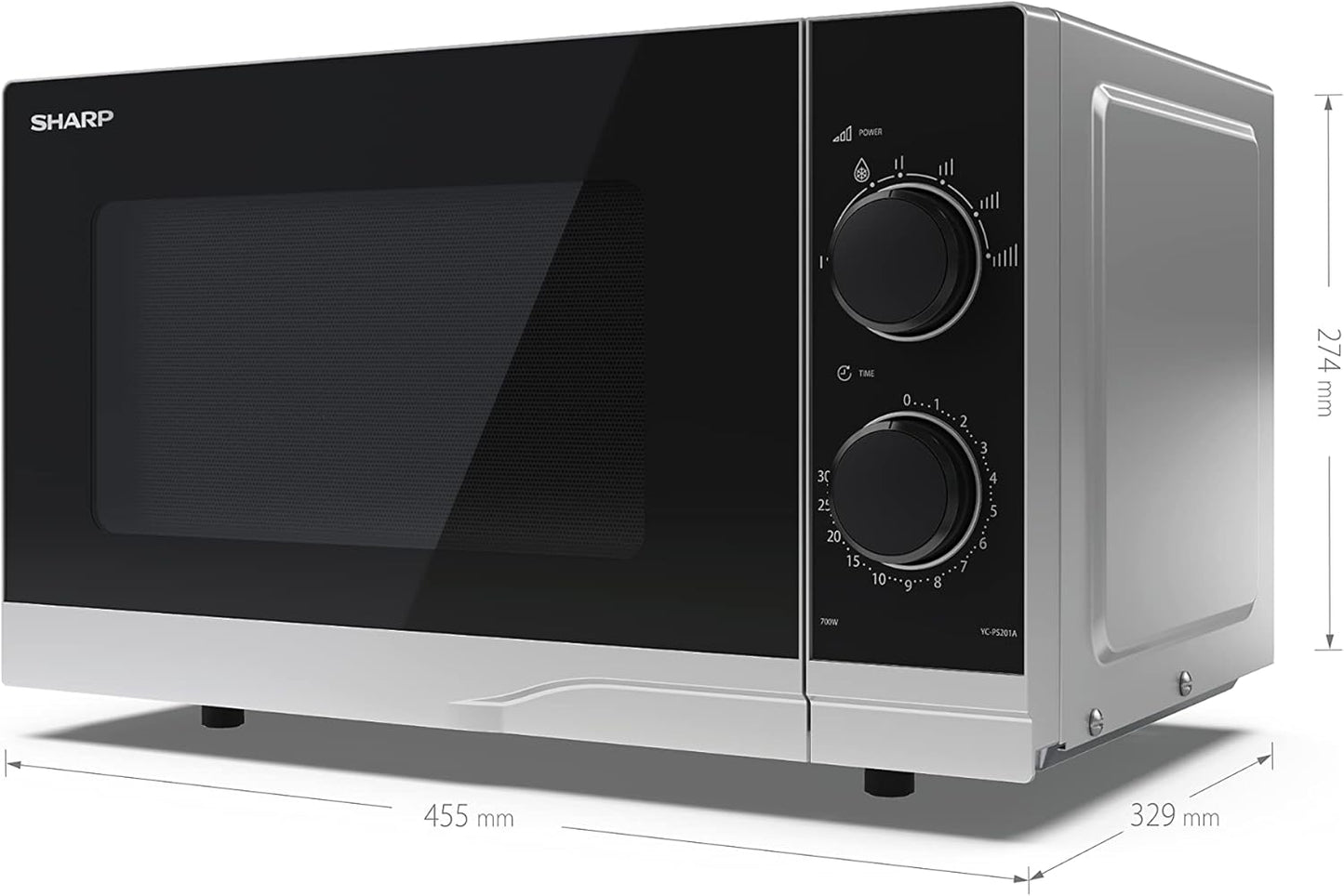 YC-PS201AE-S Micro-Ondes 700W 20L 6 Niveaux De Puissance Fonction Décongélation Nettoyage Facile Argent/Noir