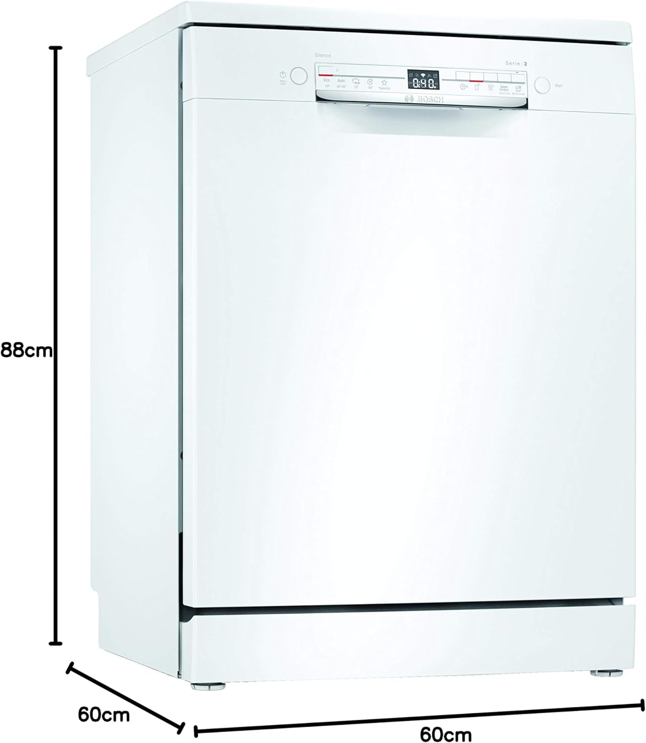 SMS2ITW33E Série 2 Lave-Vaisselle Intelligent, Autoportant, 60 Cm De Large, Panier À Couverts, Séchage Supplémentaire Par Simple Pression D'Un Bouton, Protection Aquastop Contre Les Dommages Des