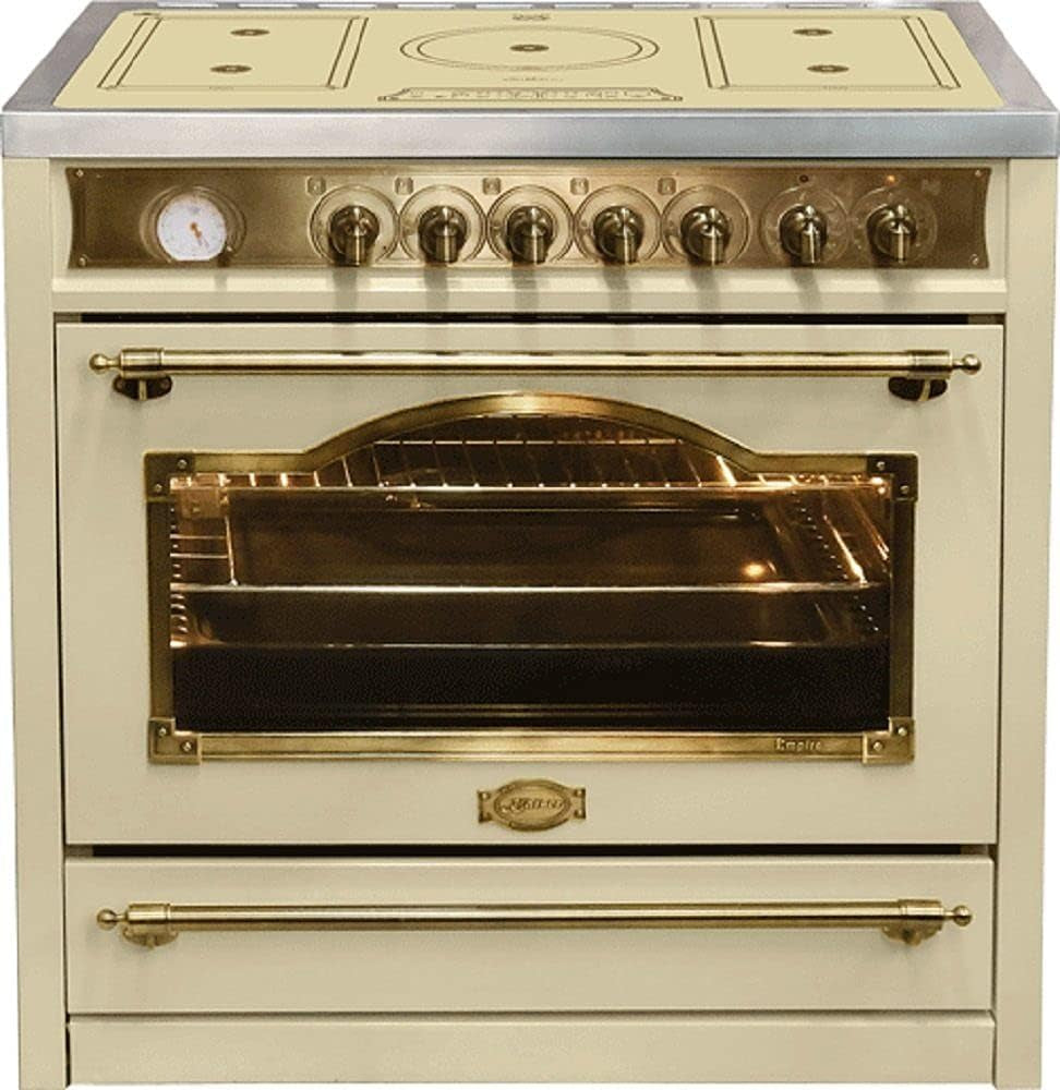 Kaiser Cuisinière À Induction HC 93655 Ielfem, Cuisinière Électrique 90 Cm/Kaiser Empire Ivoire Avec Plaque À Induction, 5 Zones De Cuisson, 8 Fours Électriques Multifonctions, Auto-Nettoyage, 115 L