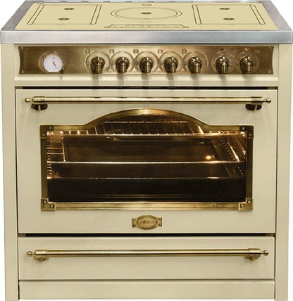 Kaiser Cuisinière À Induction HC 93655 Ielfem, Cuisinière Électrique 90 Cm/Kaiser Empire Ivoire Avec Plaque À Induction, 5 Zones De Cuisson, 8 Fours Électriques Multifonctions, Auto-Nettoyage, 115 L