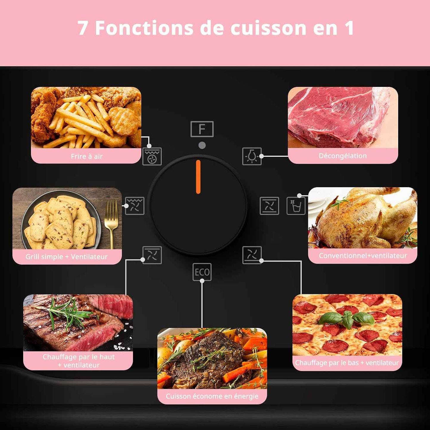 ' CBO60M80M1-BK Four Encastrable De 60 Cm, 60 Litres, Avec 8 Fonctions, Frire À Air, La Cuisson En Plusieurs Phases, La Porte Amovible, Facile À Nettoyer, Netoyage À La Vapeur, Noir