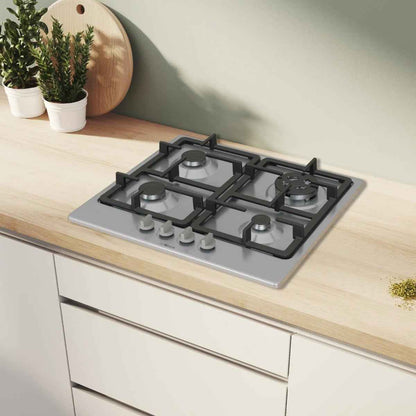 PGH6B5K90 Série 4 Plateau Cuisson À Gaz, Brûleur Wok : Puissance Jusqu'À 3,3 Kw, Grilles En Fonte, Acier, 60 Cm, 3 Zones + Wok, Inox