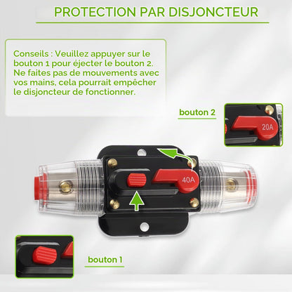 40A Disjoncteur Interrupteur 40 AMP Fusible Inline Holder 12V-51V DC Bouton De Réinitialisation Manuelle Pour Système D'Amplificateur De Son Audio De Voiture RV Home Marine Boat Truck