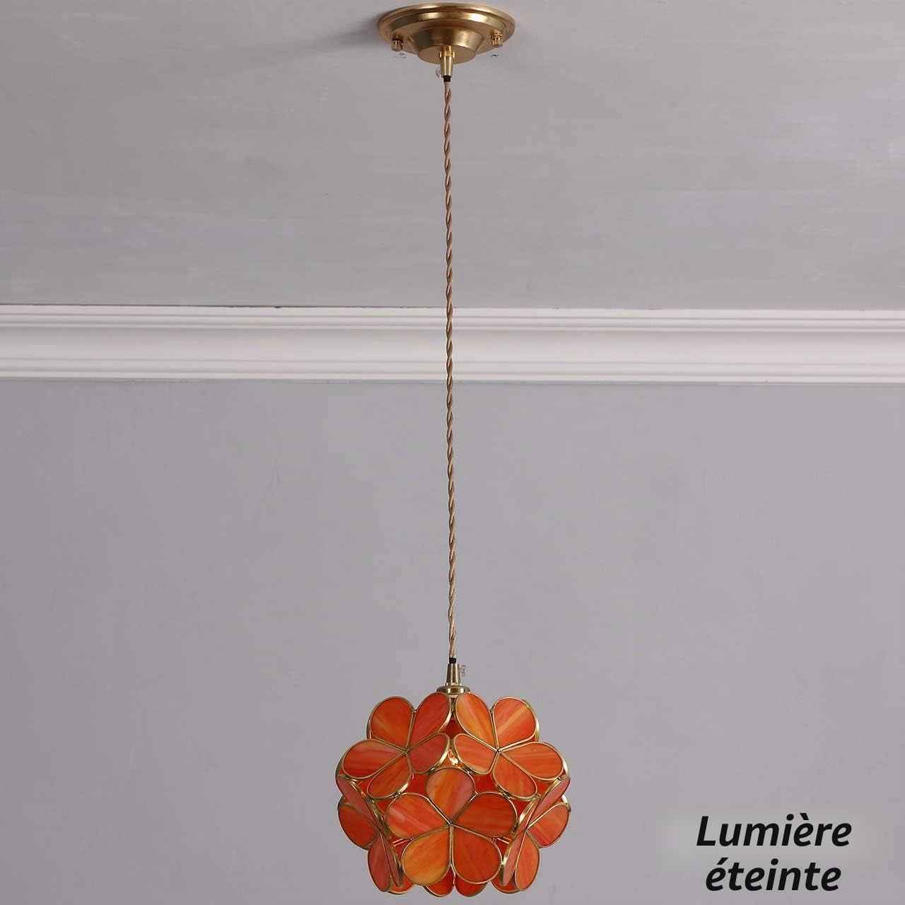 Suspension De Plafond En Vitrail Style Tiffany Pétales, Avec Abat-Jour De 8 Pouces De Large (Orange, Cerisier En Fleurs De 8 Pouces)