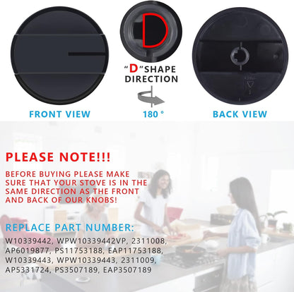 Whirlpool W10339442 Boutons De Contrôle De Brûleur De Surface De Cuisson Noirs De Remplacement Compatibles Avec Cuisinière/Four Whirlpool À Gaz, Remplace WPW10339442 PS11753188 (1 Pièce)