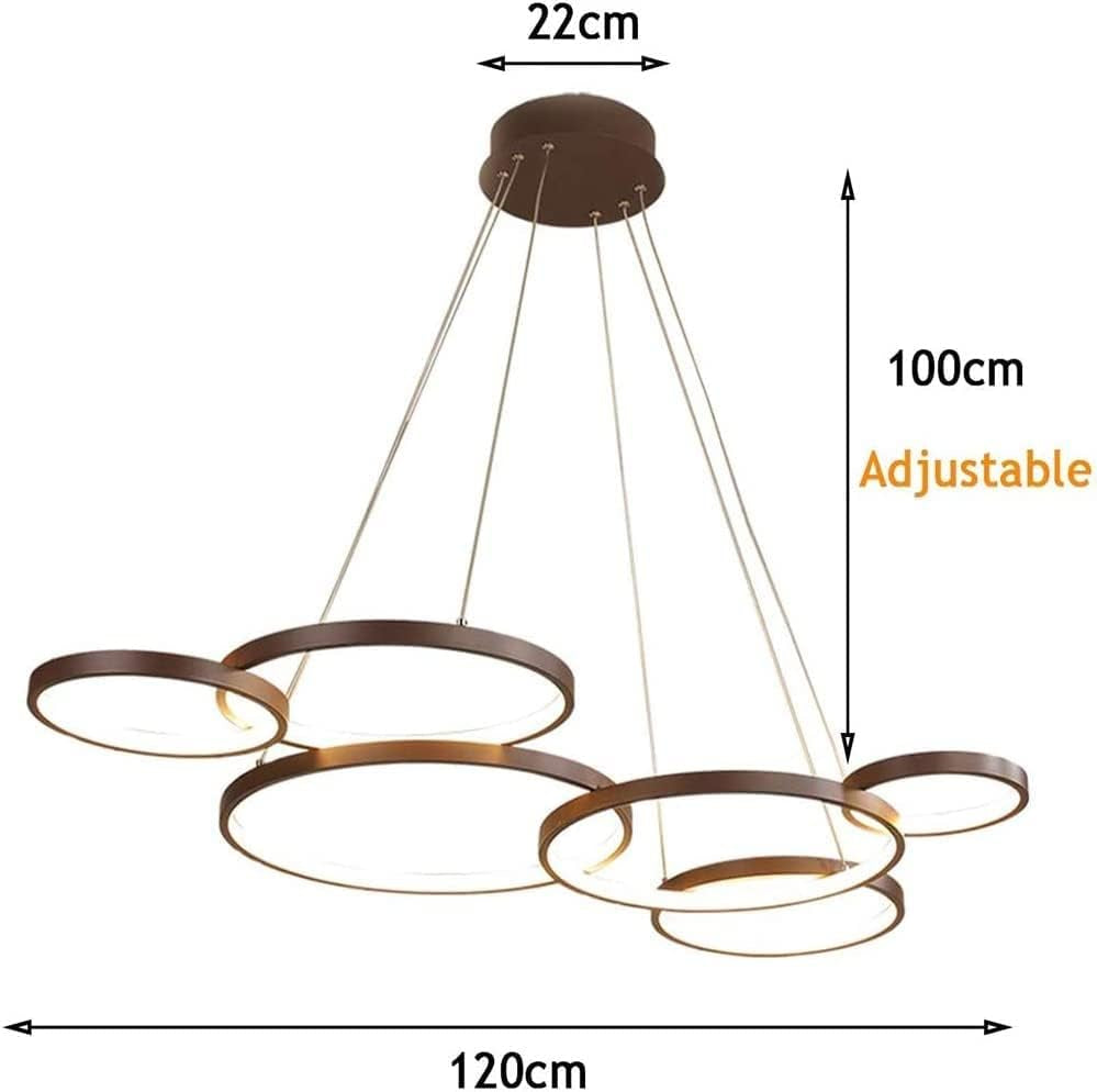 Luminaire Suspendu LED Grand Lustre De Table D'Intérieur Hauteur Réglable Suspension Lampe De Salon Dimmable Avec Télécommande Lampes À Anneaux Modernes En Aluminium Plafonnier De Café Restaurant