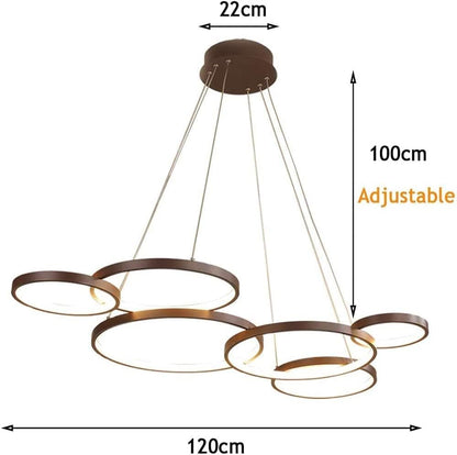 Luminaire Suspendu LED Grand Lustre De Table D'Intérieur Hauteur Réglable Suspension Lampe De Salon Dimmable Avec Télécommande Lampes À Anneaux Modernes En Aluminium Plafonnier De Café Restaurant