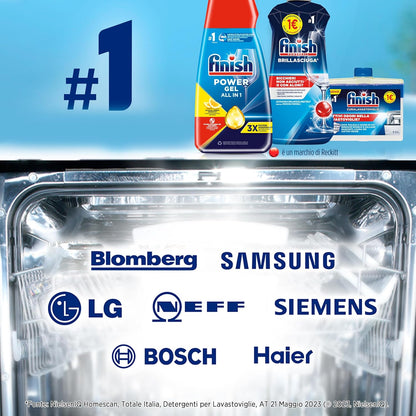 Powergel Gel Détergent Pour Lave-Vaisselle, Liquide, Multi-Actions, Pouvoir Dégraissant, Citron, 120 Lavages, 4 Confections De 30 Lavages