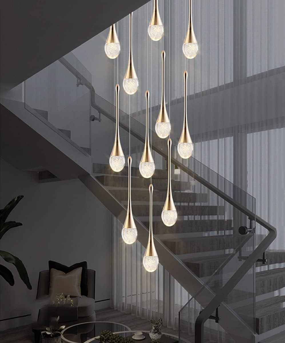 LED Lustre Escalier Moderne Goutte D'Eau Pendentif Éclairage Pour Villa Duplex Escalier Long Pendentif Lampe Cristal Villa Long Lustre Restaurant Lampe (Taille : 8 Lumières)