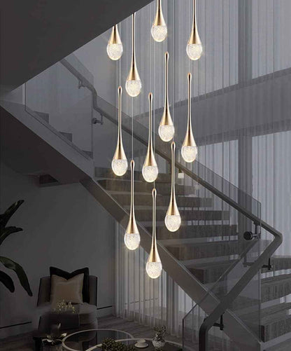 LED Lustre Escalier Moderne Goutte D'Eau Pendentif Éclairage Pour Villa Duplex Escalier Long Pendentif Lampe Cristal Villa Long Lustre Restaurant Lampe (Taille : 8 Lumières)