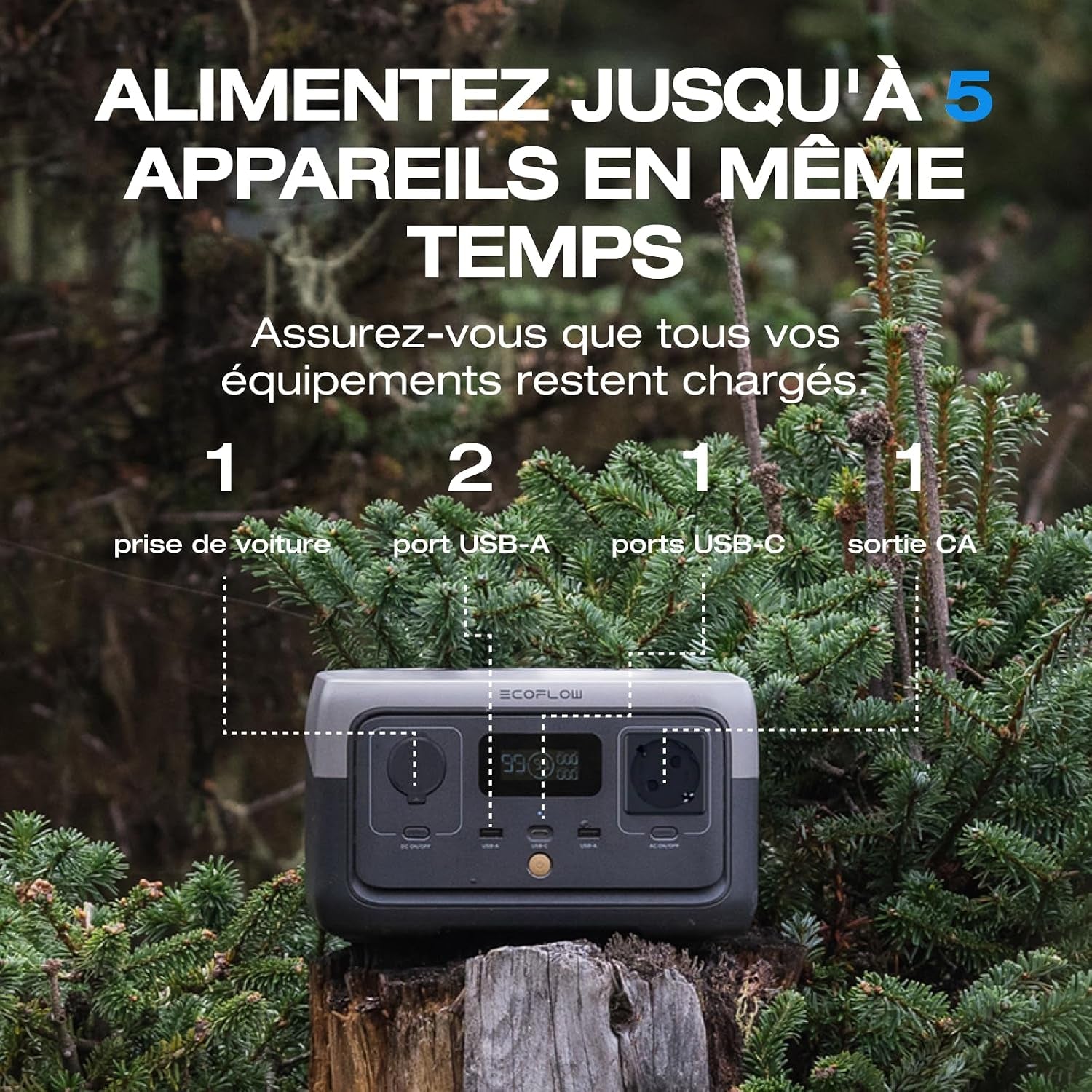 Station Électrique Portable  RIVER 2, Batterie Lifep04, 256 Wh/Charge Rapide En 1 Heure, Sortie 600 W Max, Générateur Solaire Pour Camping Extérieur/Camping-Cars Avec Câble Solaire | Charge Rapide En 1 Heure, Batterie Nomade Sortie 600 W Max, Générateur S