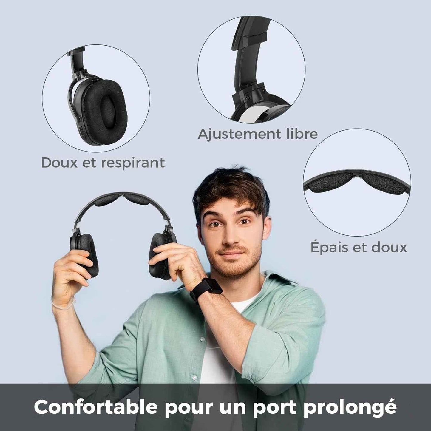 Casque Sans Fil Pour Regarder La Télévision Avec Station De Charge Et Émetteur RF, Casque TV Confortable Pour Seniors, Compatible Avec Toutes Les Télévisions (Noir)