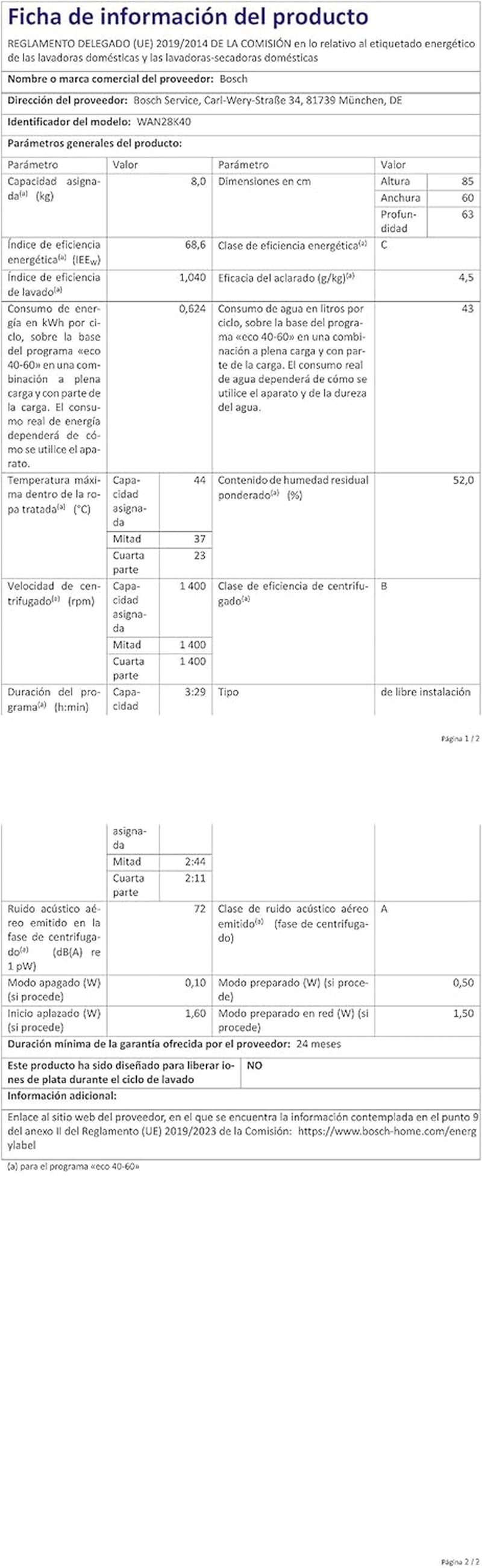 Hausgeräte WAN28K40 Série 4 Machine À Laver, 8 Kg, 1400 Tr/Min, Activewater Plus, Énergie Maximale Et Économie D'Eau, Protection Aquastop Contre Les Dommages Causés Par L'Eau, Moteur Ecosilence
