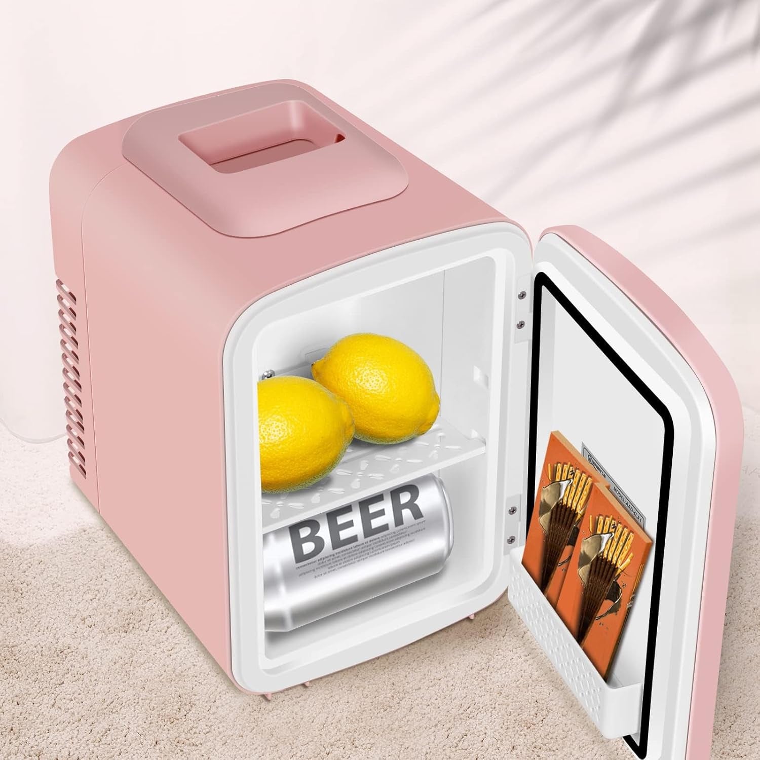4L Mini Frigo, Petit Réfrigérateur Portable, Réfrigérateur Cosmétique, Frigo Mignon, Fonction Froid/Chaud Pour Bureau, Chambre, Voiture, Voyage, 220V/12V, Rose, 24,5X18,5X27Cm