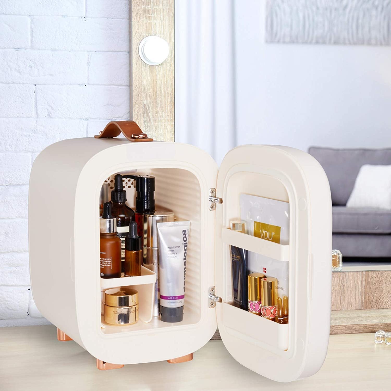Qubi Mini Réfrigérateur Professionnel Pour Soins De La Peau, Cosmétiques, Maquillage, 5 Litres (Blanc Crème, 5 L)