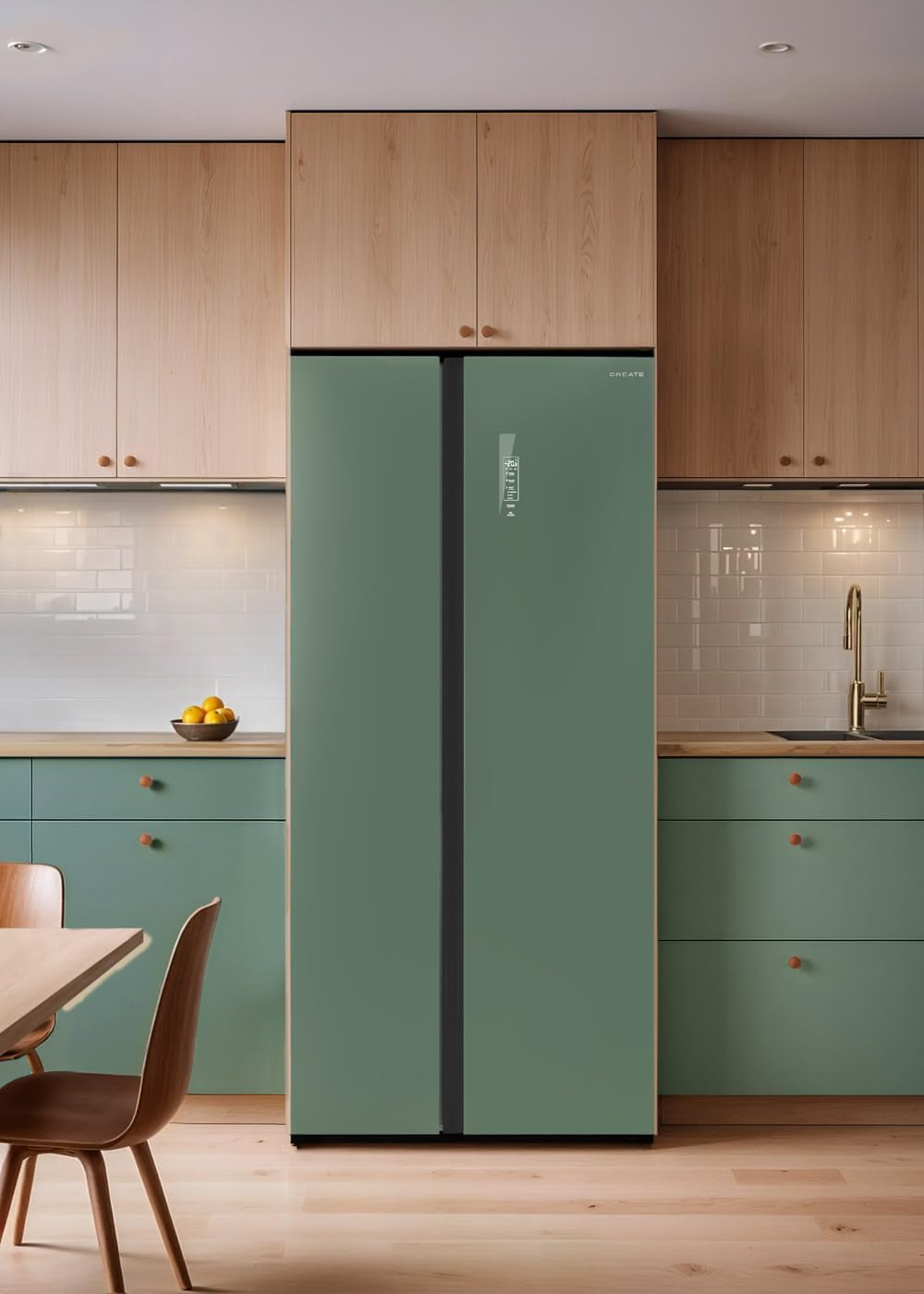 / FRIDGE STUDIO SIDE by SIDE 550 / Réfrigérateur Style Side by Side 550L Vert Sauge / 91,2 X 70,4 X 177,7 Cm/No Frost, Traitement Antibactérien, Commande Tactile Électronique, 158W