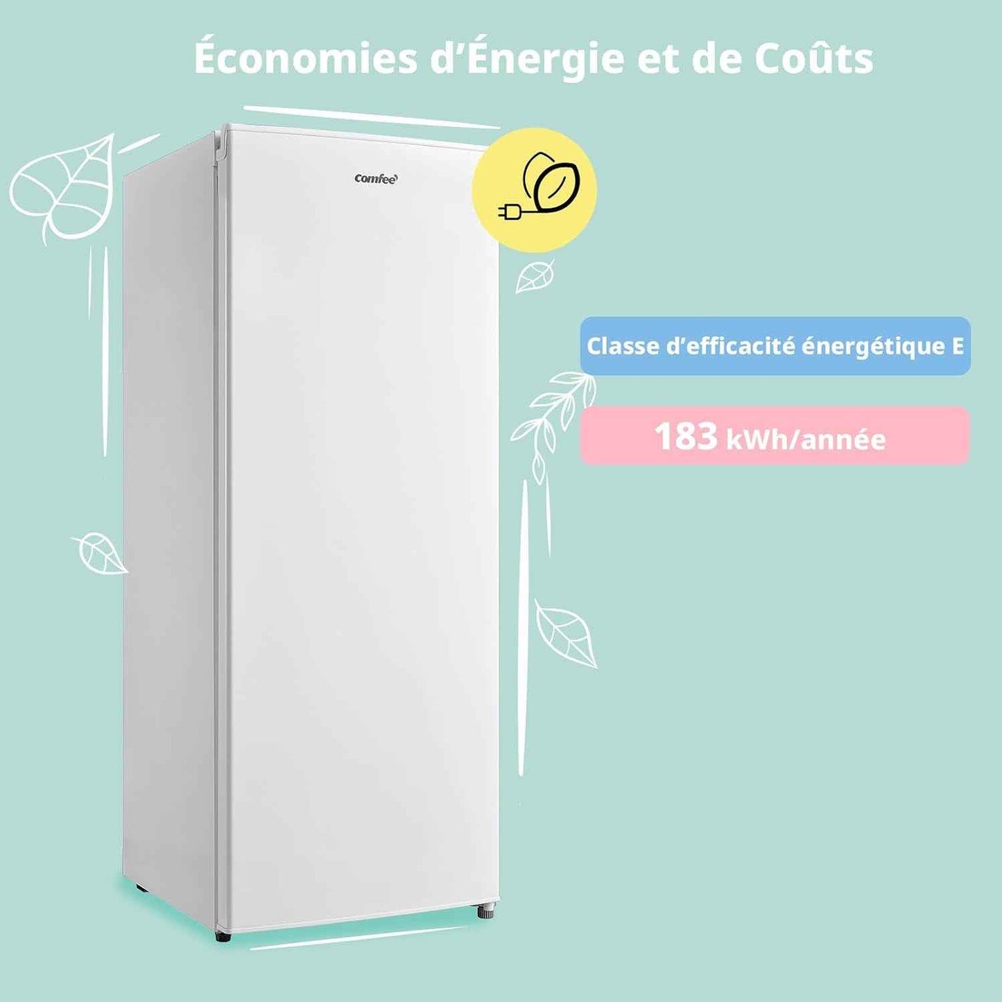 ' 160L Congélateur Armoire, Réglage De La Température, Blanc | Porte Réversible, 42 Db Silencieux, 183 Kwh/An, Thermostat Réglable, Pieds Ajustables, Puissance De Congélation Élevée