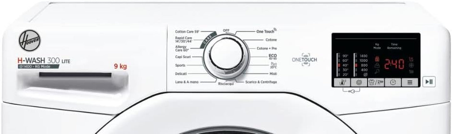 H3W 492DE-11 H-WASH 300 LITE Machine À Laver 9 Kg, 1400 Tours, Connectivité NFC, Charge Avant, Libre Installation, 60 X 52 X 85 Cm, Blanc, Classe D