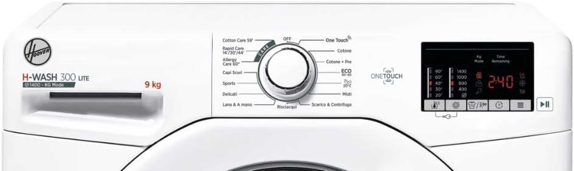 H3W 492DE-11 H-WASH 300 LITE Machine À Laver 9 Kg, 1400 Tours, Connectivité NFC, Charge Avant, Libre Installation, 60 X 52 X 85 Cm, Blanc, Classe D