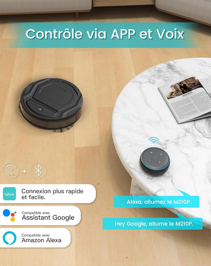 Aspirateur Robot, Robot Aspirateur Mince Silencieux Connecté Avec Wifi/Bluetooth/Alexa/App, 6 Modes De Nettoyage, Auto-Charge, 120Min D'Autonomie, Idéal Pour Poils D'Animaux Sols Durs, M210P