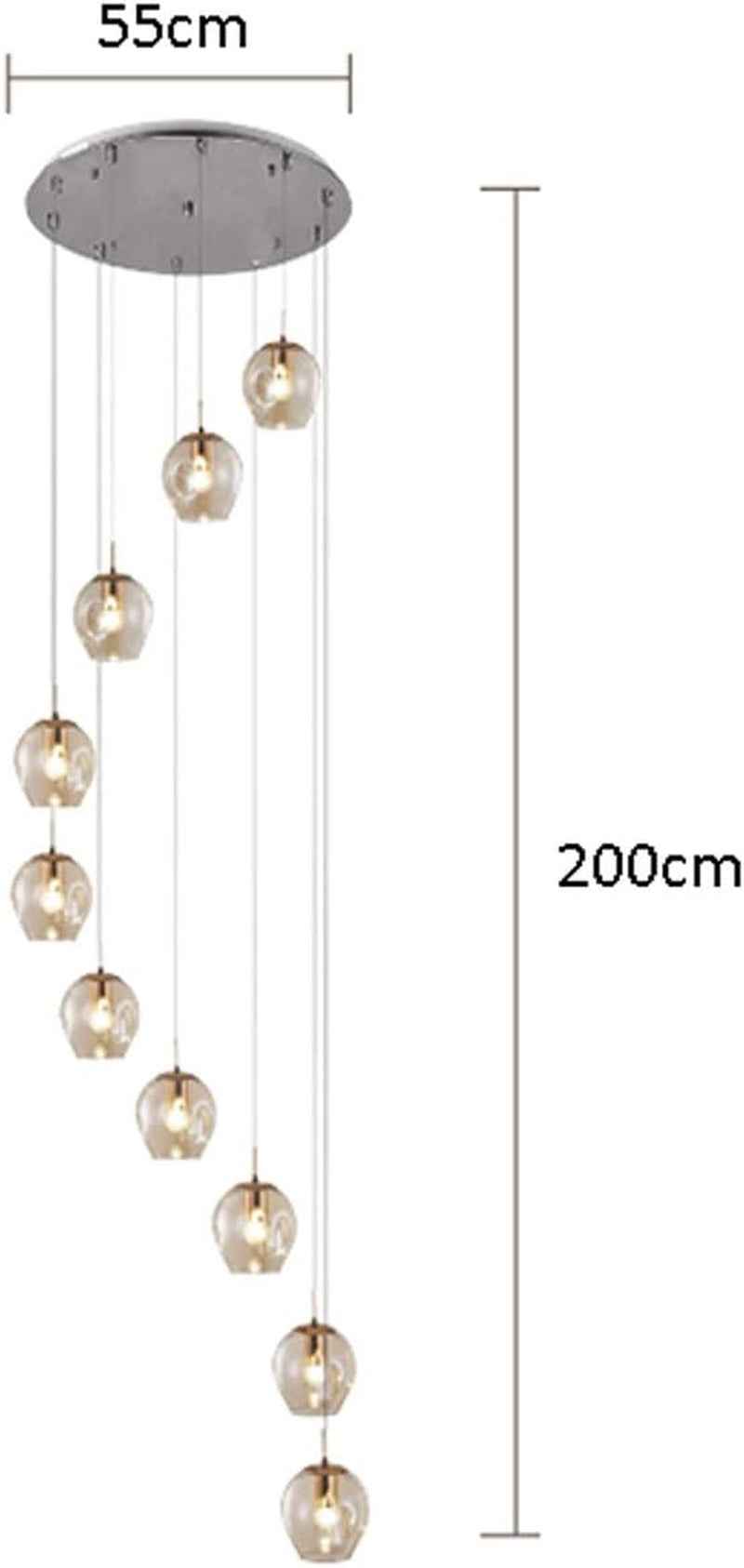 Lustre Spirale 10 Boules De Verre - Grand Pendentif Lumière Pour Escalier, Salon, Villa - Moderne Creux - 55X200Cm