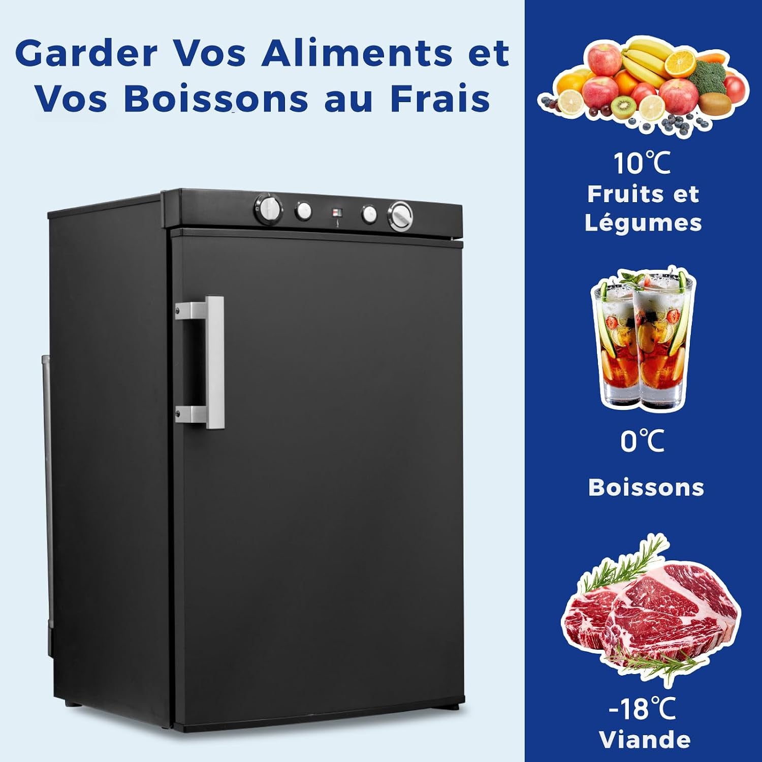Frigo Trimixte 12V 220V Gaz, 100L, Frigo Camping Gaz, Réfrigérateur Gaz Avec Congélateur, Pour Camping Car, Caravane, Cabanon, Chalet, Noir