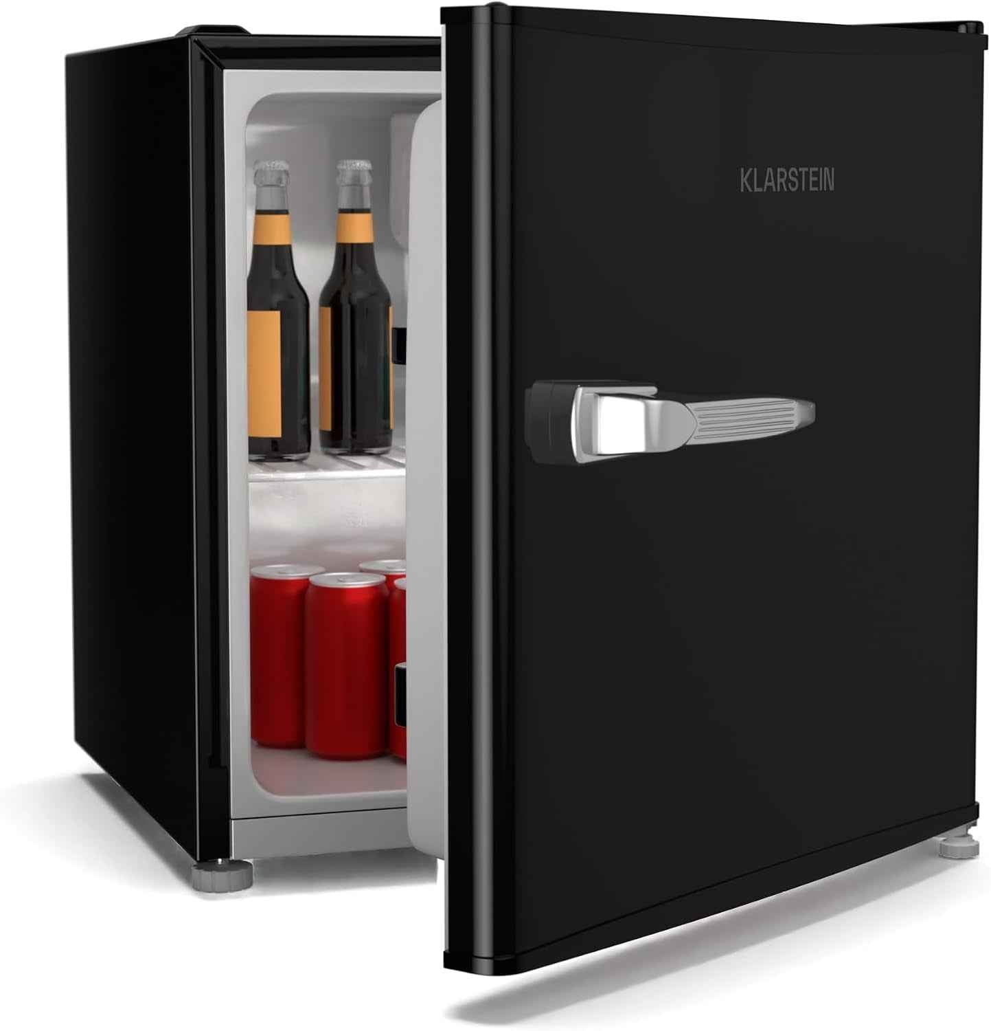 KLARSTEIN Irene 46 L Mini Réfrigérateur Rétro - Silencieux 37 Db, Thermostat Réglable, Petit Réfrigérateur De Chambre, Économe En Énergie, Noir