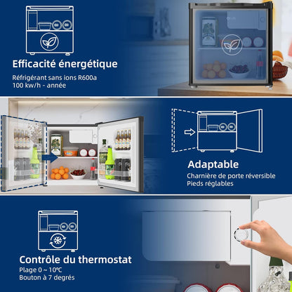 - CSD46D4 - Mini Réfrigérateur Bar 46L En Acier Inoxydable, Porte Réversible, 35Db
