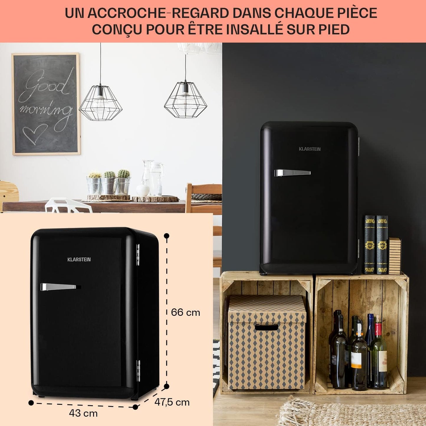 Mini Frigo De Chambre Pour Boissons, Petit Frigo Silencieux, Design Vintage, Mini Bar Intérieur, Bières, Petit Refrigerateur Camping, Bureau, Dégivrage Manuel, Frigo Cosmetique, 0-10°C, 70L