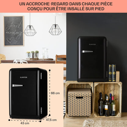Mini Frigo De Chambre Pour Boissons, Petit Frigo Silencieux, Design Vintage, Mini Bar Intérieur, Bières, Petit Refrigerateur Camping, Bureau, Dégivrage Manuel, Frigo Cosmetique, 0-10°C, 70L