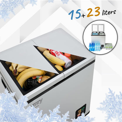 JUNG Camry CR8076 Mini Réfrigérateur/Congélateur Petit Format, 38 L, 2 Compartiments (Réfrigérateur Et Congélateur), Compresseur, Réfrigérateur, 2 Ports (12 V Et 230 V) Avec Écran LCD