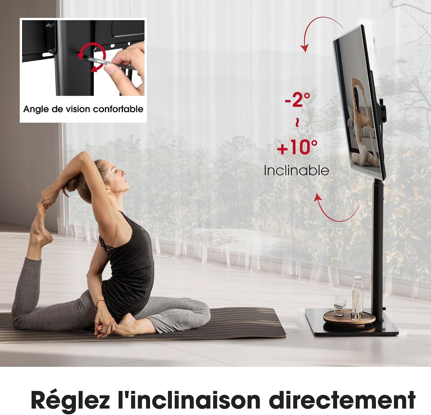 Support TV Sur Pied plus Haut 1,6M Pour 43-85 Pouces,Pied Pour TV Pivotant 50° Inclinable 12° Hauteur Réglable Max VESA 600X400Mm Max Capacité 50 KG (Noir)
