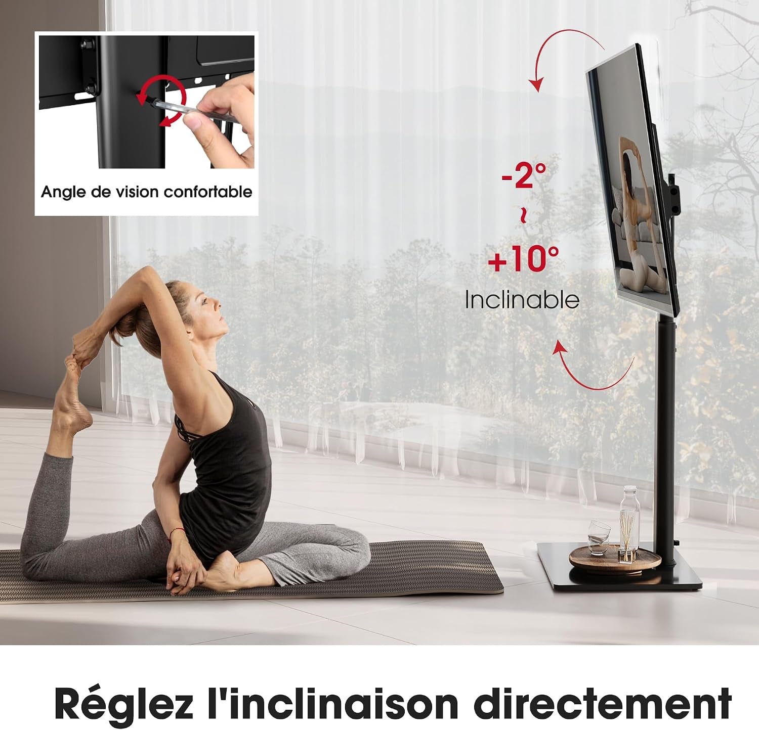 Support TV Sur Pied plus Haut 1,6M Pour 43-85 Pouces,Pied Pour TV Pivotant 50° Inclinable 12° Hauteur Réglable Max VESA 600X400Mm Max Capacité 50 KG (Noir)