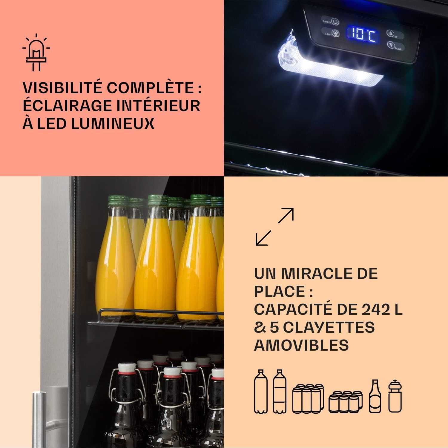 Mini Frigo De Chambre Et Bureau Pour Boisson, Petit Frigo Silencieux, Refrigerateur Mini Bar 242L, Petit Réfrigérateur Camping, Étagères Réglables Pour Le Vin, Cannette, Beer Fridge