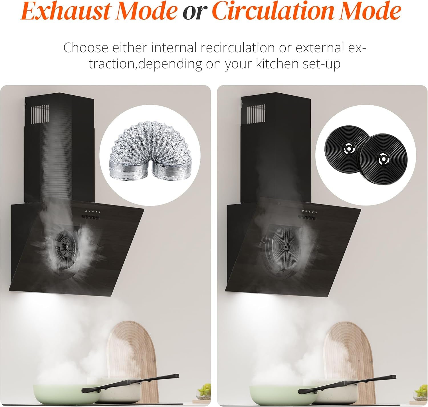 Hotte Aspirante 60Cm - Hotte De Cuisine Inclinée Avec Moteur Sans Balais, 3 Vitesses, Filtres À Charbon Inclus, Évacuation Ou Recyclage, Noir | Extracteur D'Air Mural Pour Cuisine, Recirculation Et Conduit