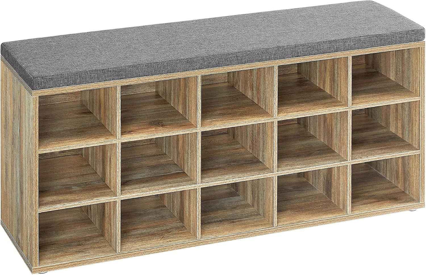 Banc À Chaussures, Organiseur De Chaussures Avec 15 Compartiments, Siège Rembourré, Pour Entrée, Couloir, Placard, Marron Turquoise Et Gris Tourterelle LHS015T60