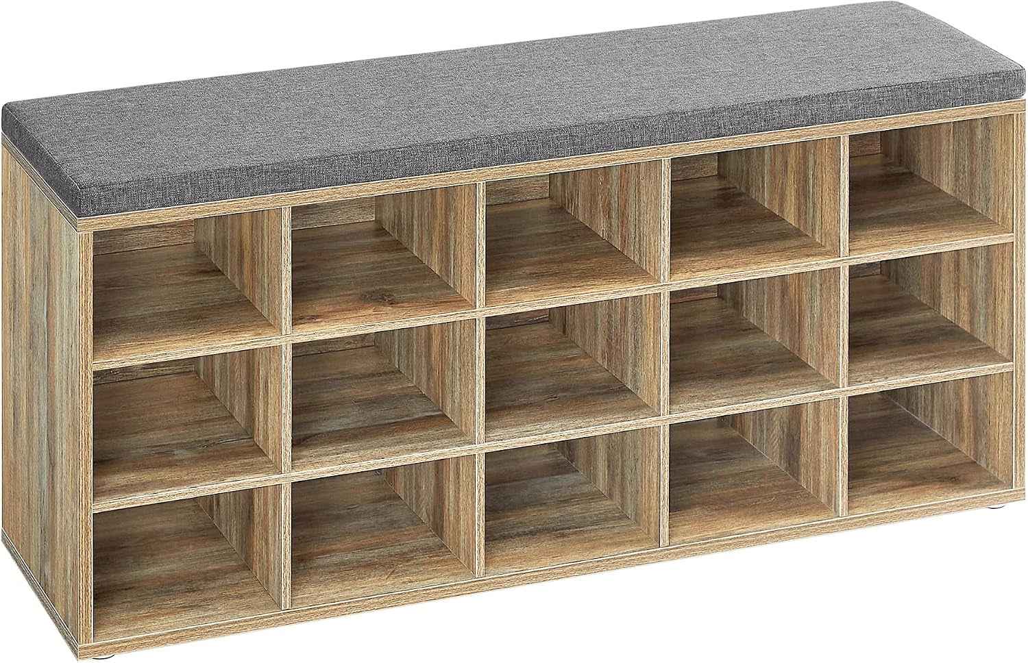 Banc À Chaussures, Organiseur De Chaussures Avec 15 Compartiments, Siège Rembourré, Pour Entrée, Couloir, Placard, Marron Turquoise Et Gris Tourterelle LHS015T60